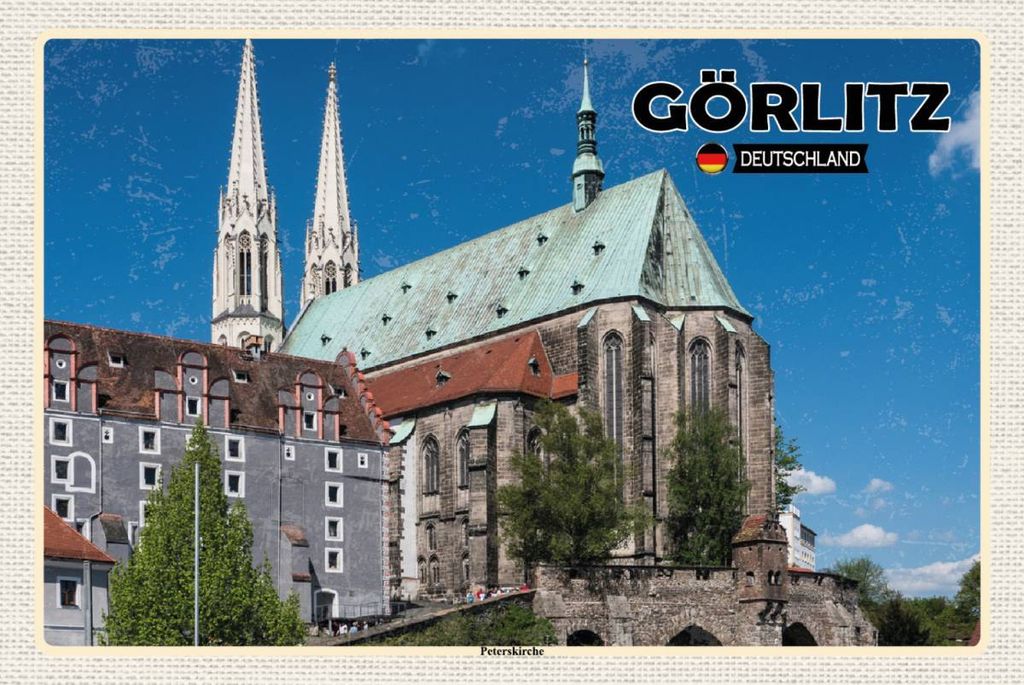vianmo Holzschild 12x18 cm Görlitz Peterskirche Städtetrip Bildmotiv Reisemotiv Abenteuer Reisen