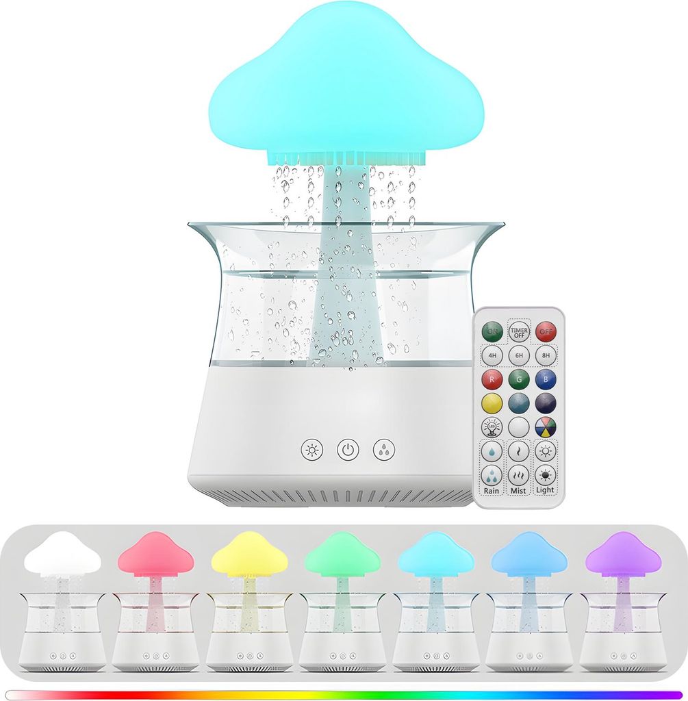 Regen Wolke Luftbefeuchter Wasser Tropf 5H Timer Aromatherapie ätherische Öle Diffusor mit 7 LED-Nachtlicht 300ml Ultraschall Regen Sounds Pilz L...
