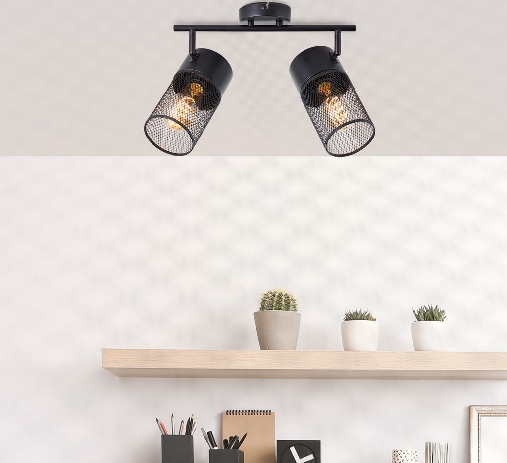 BRILLIANT schwarze Deckenleuchte KAMOLO | zwei flammiger Spotbalken mit E27 Fassung max. 40 Watt | Breite 35 cm | Metall