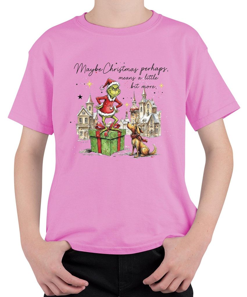 Maybe Christmas means a little bit more Grinch Weihnachten lustig Uni Kinder T-Shirt, Pink, 128