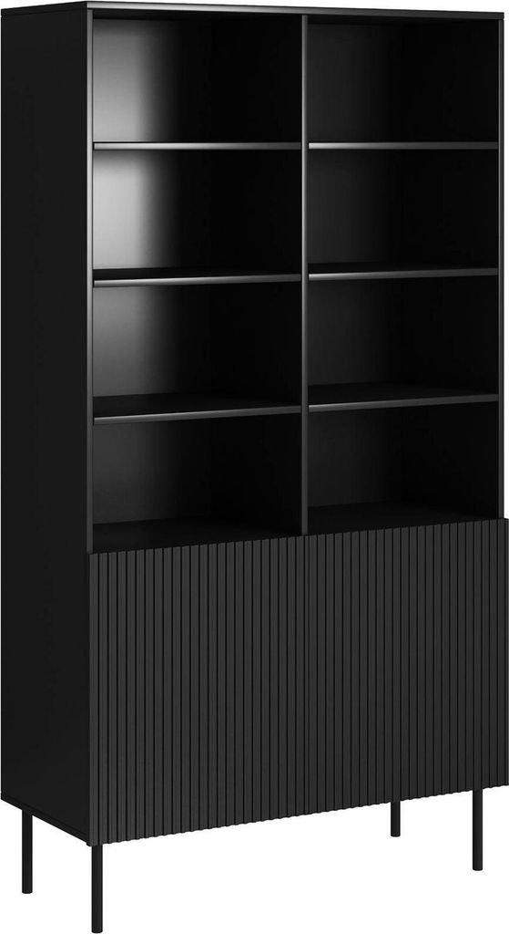 Dmora Bücherregal Ghilarza 100x42x176,5 cm Schwarz, ein Fach, 2 Türen
