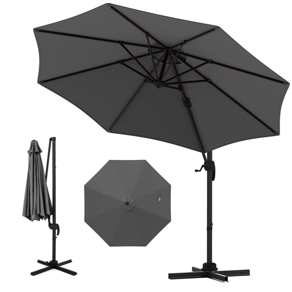 GOPLUS Sonnenschirm 300 x 300 cm, Terrassenschirm mit Kurble, 5-fach neigbarer Ampelschirm, 360°drehbarer Gartenschirm, Grau