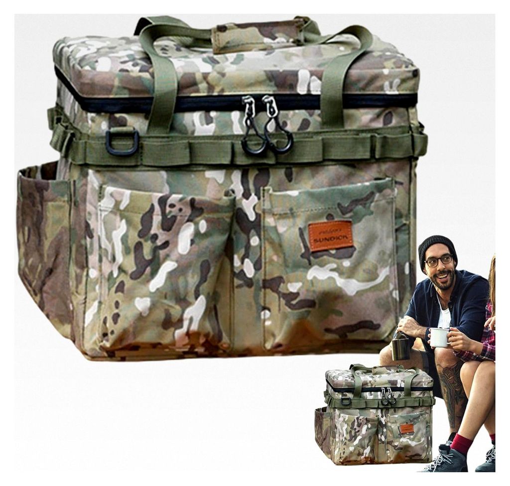 Camping Aufbewahrung | Großer Organizer mit Taschen - Outdoor für Reisen und als Tragetasche, für Teeservice, Geschirr, Flasche, Essen, Angeln, ...
