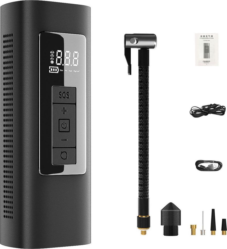 Kabellose Auto Luftpumpe, 150PSI, 6000mAh Akku, LED Licht, Digitalanzeige, Tragbarer Kompressor, Powerbank Funktion, Auto, Motorrad, Fahrrad