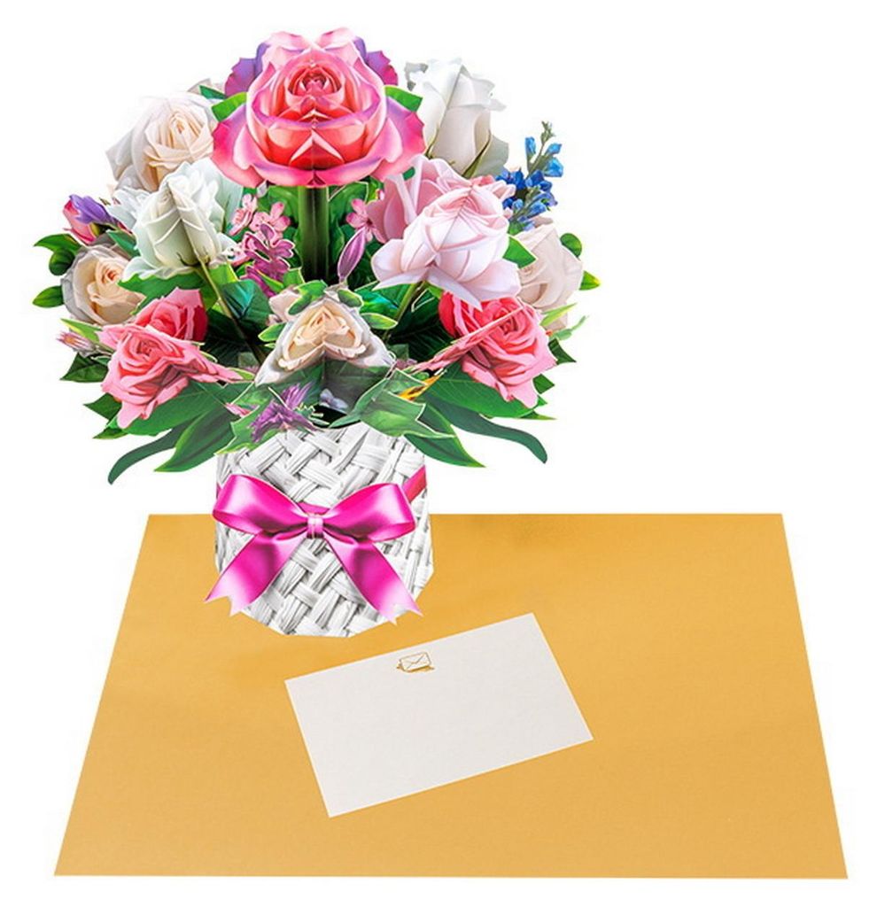 Pop-up-Grußkarte mit Papierblumenmotiv, 3D-Blumenstrauß, Umschlag und Notiz für Muttertag, Schulabschluss, Jahrestag, Geburtstag, Glückwünsche.