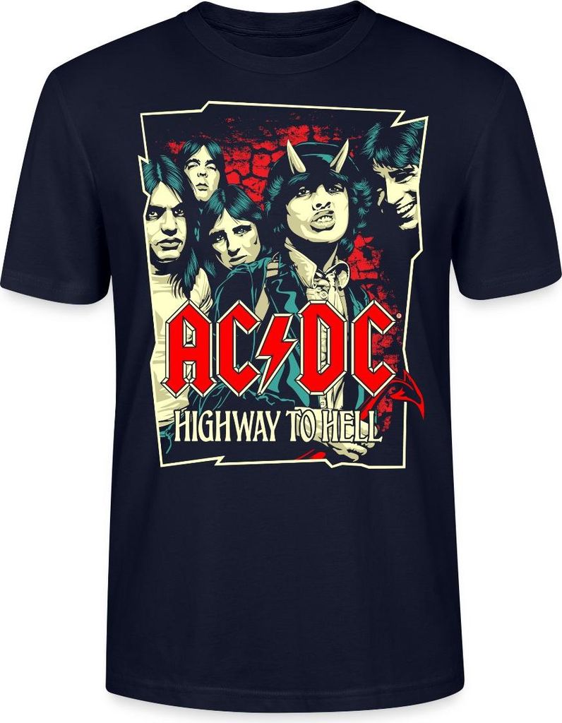 Spreadshirt AC/DC Bandlogo Bild Highway To Hell Album Uni Bio T-Shirt, L, Navy