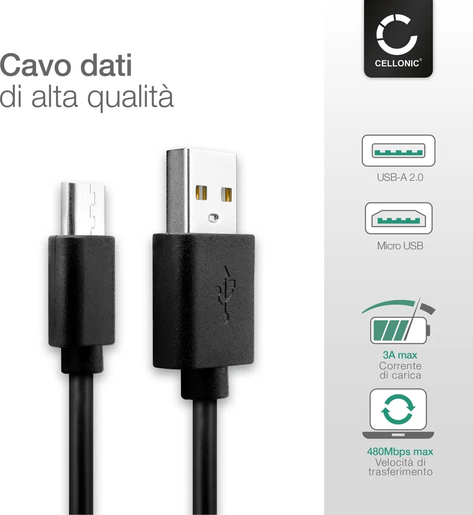 Cavetto Micro USB 1m per Cuffie e Speaker Anker - Nero 2A CELLONIC