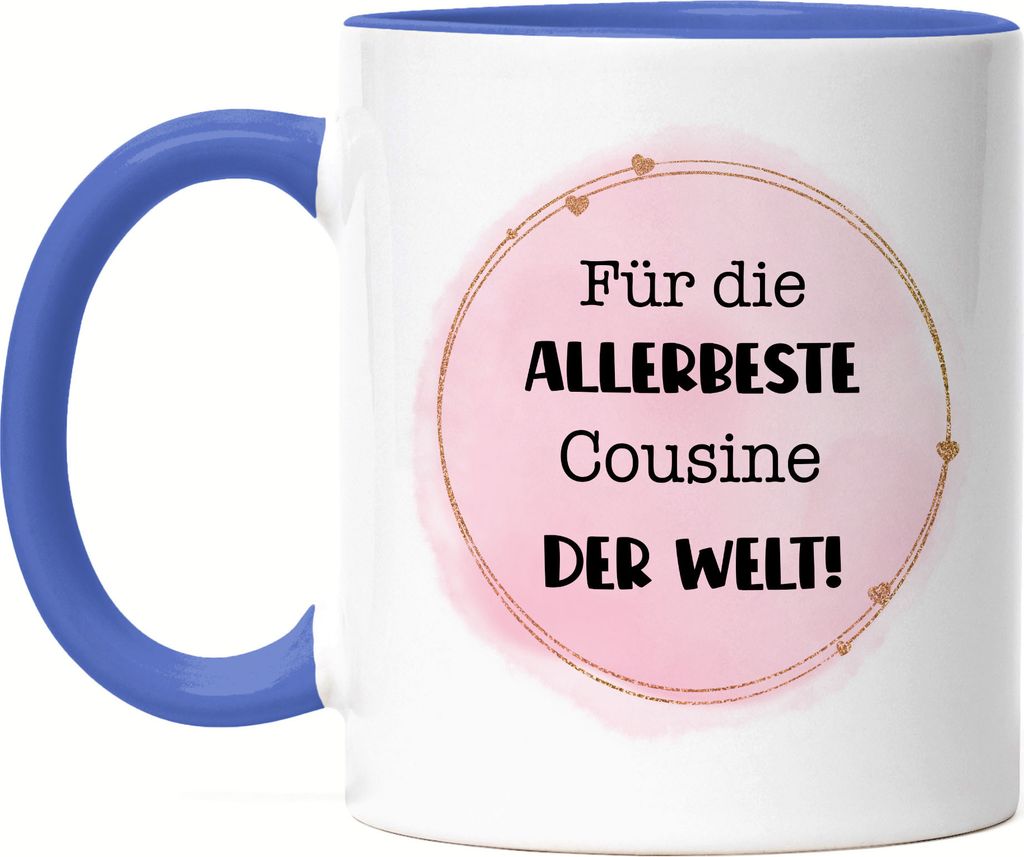 Für die allerbeste Cousine der Welt Tasse Blau Geschenkidee Geburtstag Weihnachten