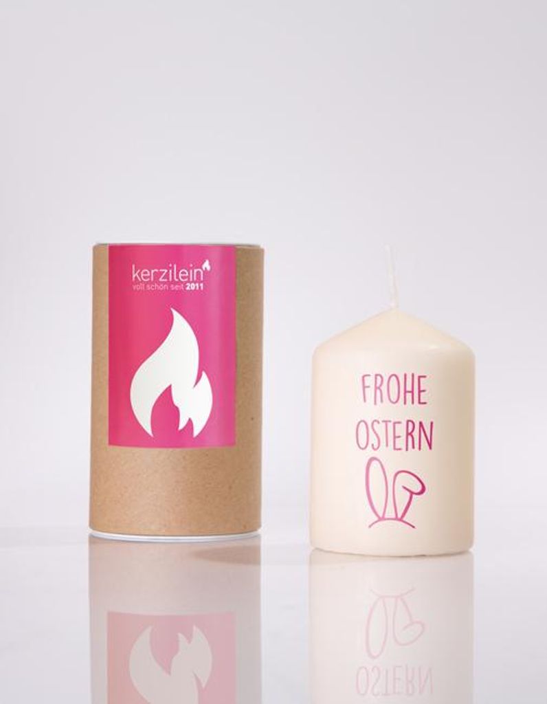 Kerze Flämmchen pink, Knickohr, handdekoriert, Ø 6 cm, 8,5 cm hoch, ca. 18h Brenndauer