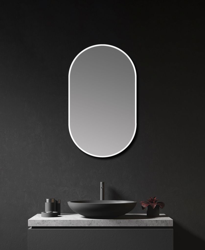 Wandspiegel 45x75 cm, oval, matt weiß, Aluminiumrahmen Produktbild 