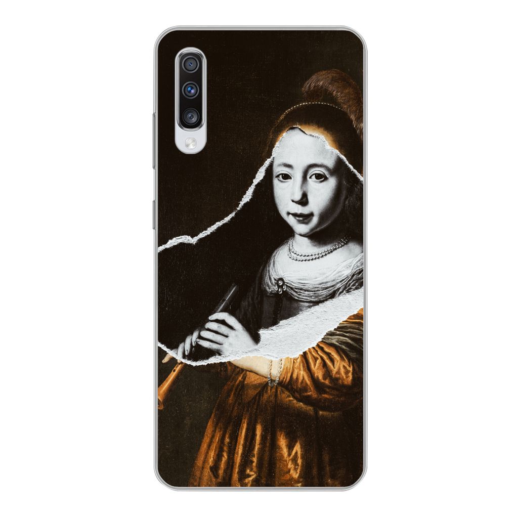 MuchoWow Handyhülle Schutzhülle Hülle für Samsung Galaxy A70 Elizabeth-Spiegel - Dirck Dircksz Santvoort - Schwarz - Weiß Silikon Softcase H...
