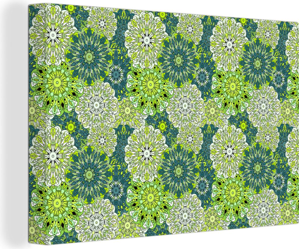 OneMillionCanvasses - Leinwandbilder - 140x90 cm, Mandala - Limette - Grün - Muster, Wandbilder Kunstdruck Wanddekoration - Foto auf Leinwand - ...