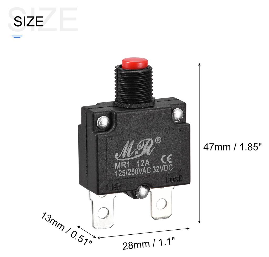 2 Stš¹ck Leitungsschutzschalter 12A, Manuelle Rš¹ckstellung Thermoschalter 125/250V AC,32V DC Schutzschalter š¹berstromschutz mit Wasserdicht...