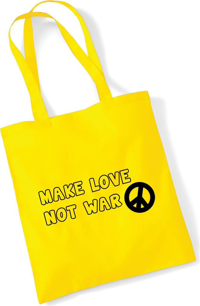 Huuraa Jutebeutel Make Love not War 10 Liter Yellow Baumwolle Tasche Geschenkidee
