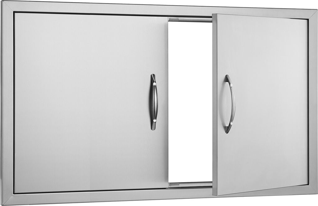 SucceBuy 915x533mm Doppel BBQ Zugang Tür, Edelstahl Flush Mount Vertikale Tür mit Griffen, Outdoor-Küche Tür für BBQ Insel und Grillstation