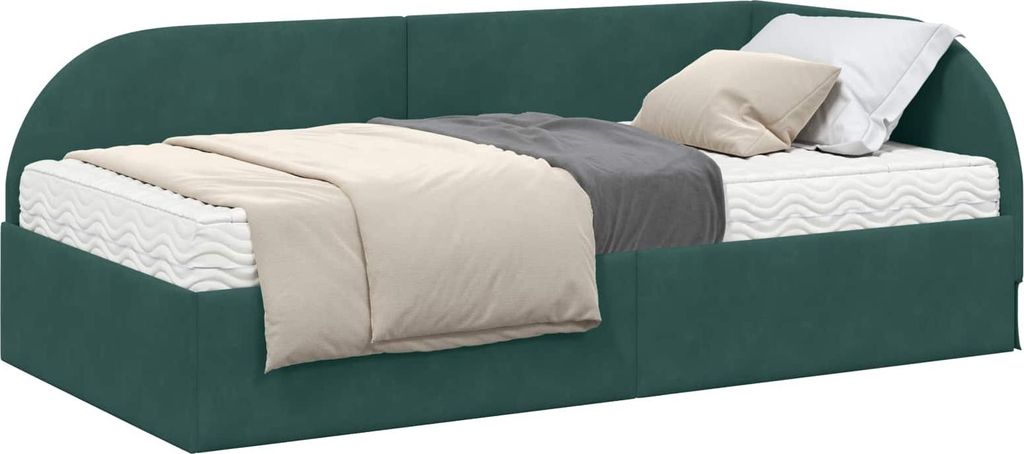 Eckbettgestell mit Matratze mit Kopfteil 2 pcs Grün Samt