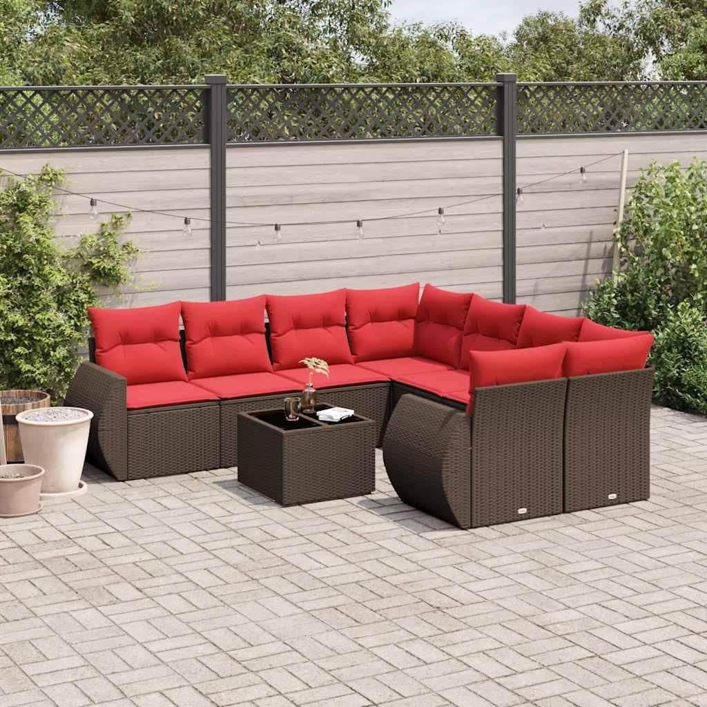 Maison Exclusive - 9-teiliges Gartensofa-Set mit Kissen, braun, Polyrattan