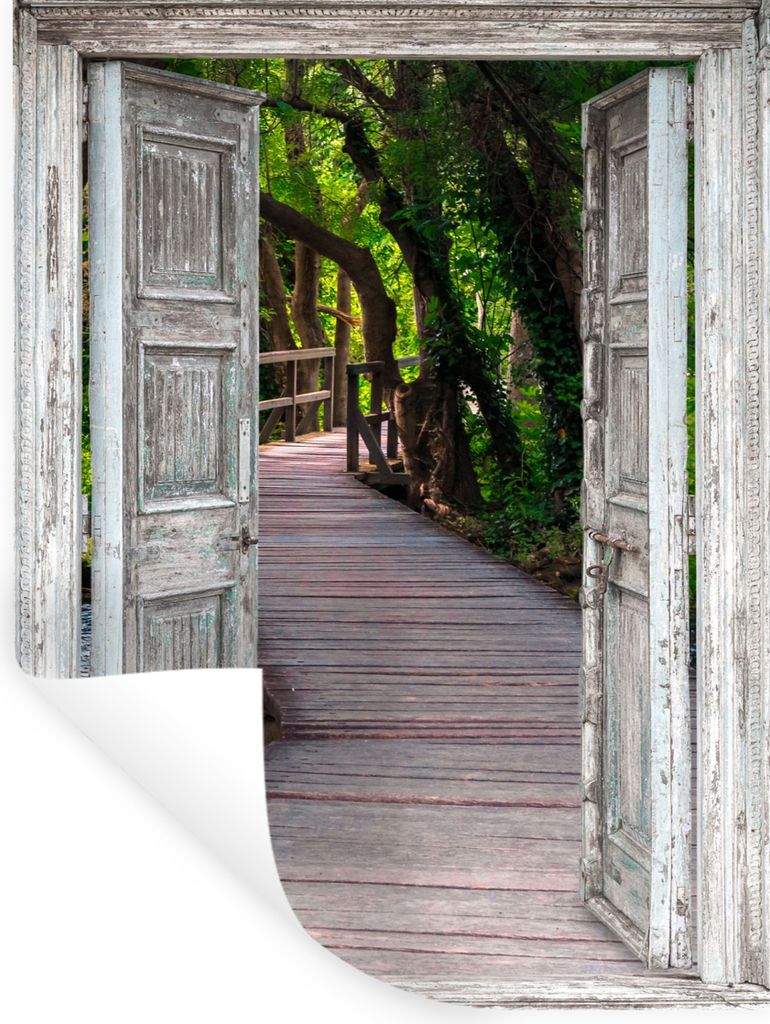 MuchoWow Wandtattoo Wandsticker Wandaufkleber Brücke - Wald - Aussicht 30x40 cm Selbstklebend und Repositionierbar - Sticker - Dekorfolie