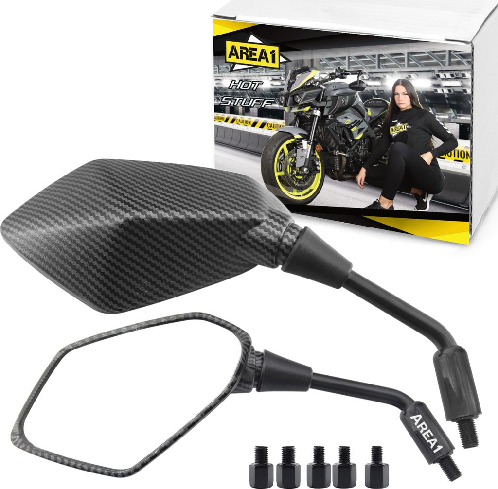 Area1 Motorradspiegel Motorrad Rückspiegel Set (rechts+links) "Carbon-Look" E- 2xM10 Rechts