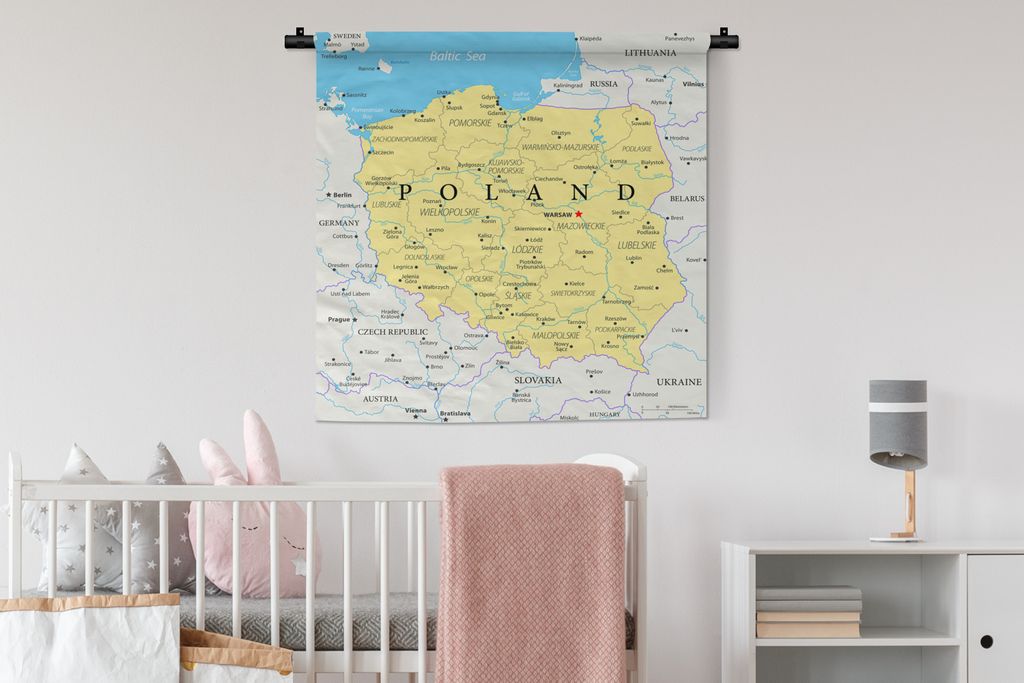 MuchoWow Wandteppich Wandbehang Karte von Polen 90x90 cm Tapisserie Dekoration Wandtuch - Wandaufhänger