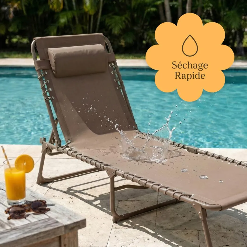 Transats Pliants pour Terrasse et Piscine Taupe - Pack de 2 Chaises CASABEL - 9