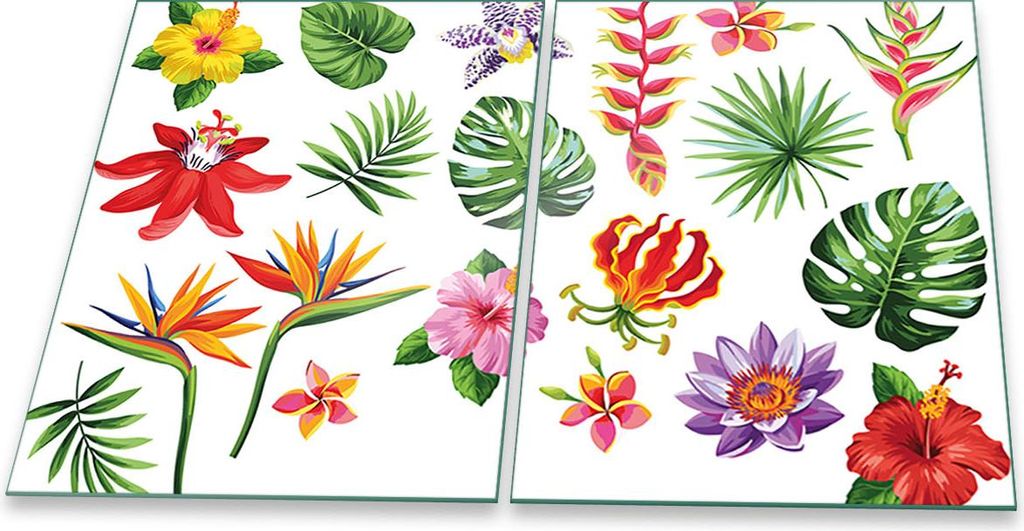 Herdabdeckplatten Glaskeramik Spritzschutz Glas Universal 2-Teilig 2x40x52 Blumen Bunt
