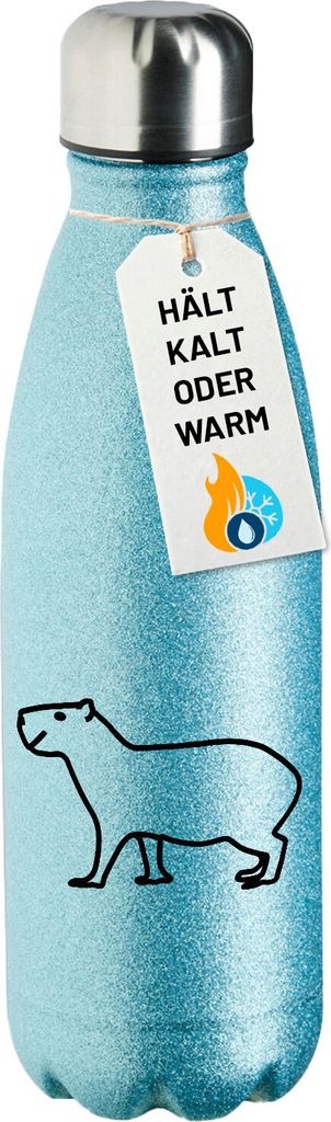 Huuraa Trinkflasche Capybara Silhouette 500ml Blue Edelstahl Wasserflasche Trinkflasche Geschenkidee