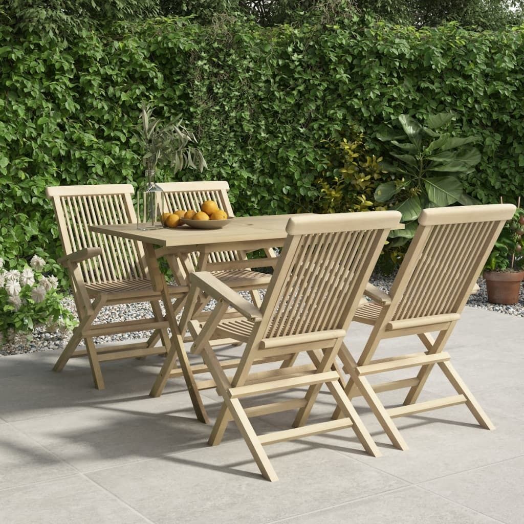 Möbel 5-tlg. Garten-Essgruppe Grau Massivholz Teak - Terrassenmöbel 3155043