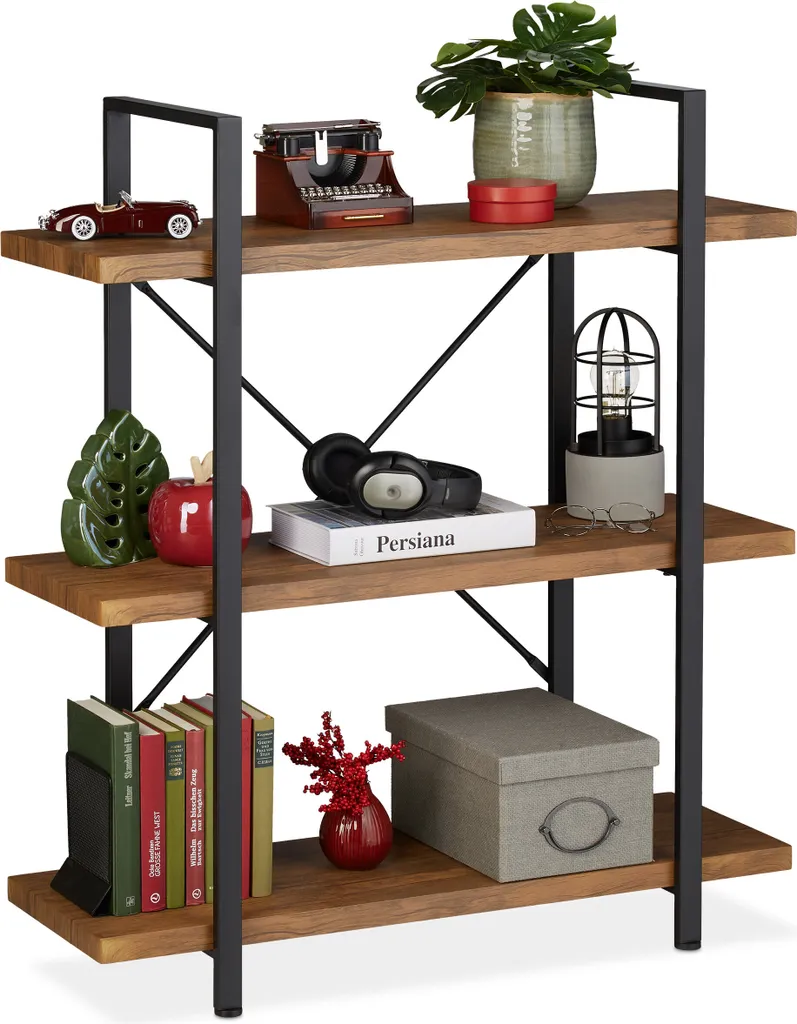 Relaxdays Étagère en Fer et Bois 3 niveaux 75cm - Design Industriel
