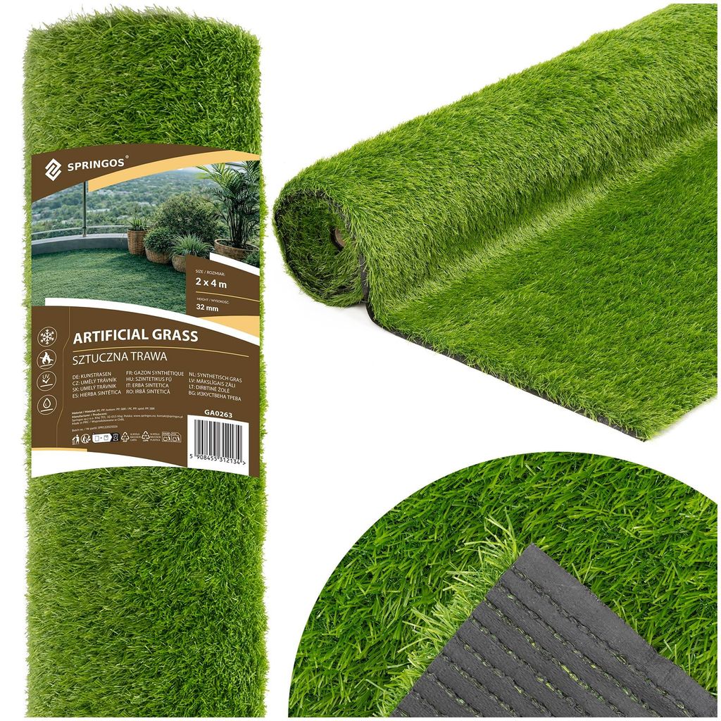 SPRINGOS® Künstlicher Rasen 32 mm Grün 2x4 m – Kunstrasen Produktbild 