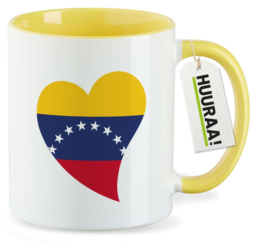 Huuraa Kaffeetasse Venezuela Flagge Herz 330ml Gelb Keramik Kaffeebecher Geschenkidee