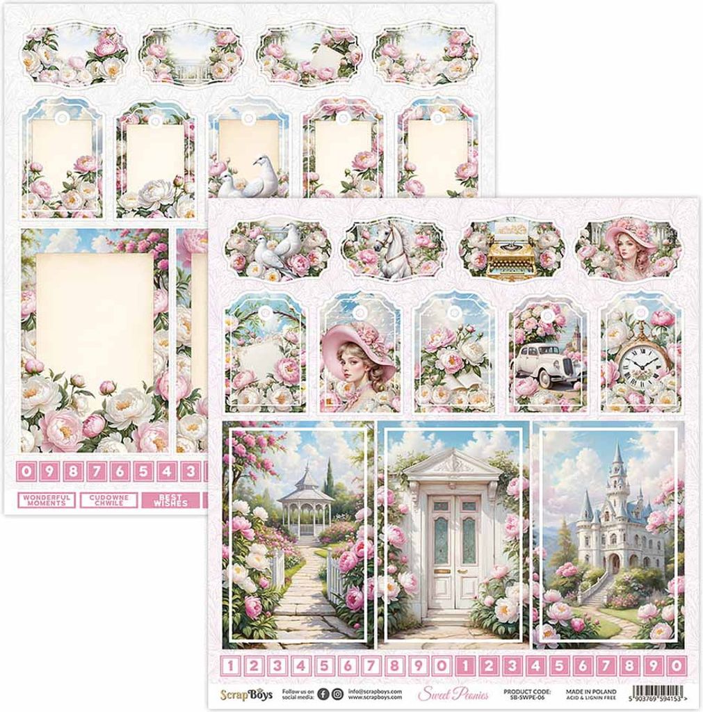 30x30cm doppelseitig Scrapbooking Papier - SCRAPBOYS - Sweet Peonies 06