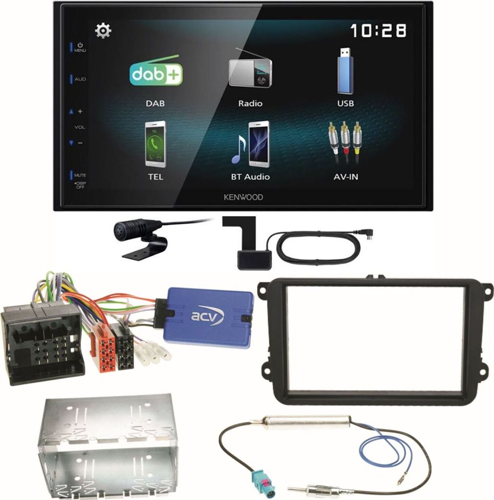 Kenwood DMX-125DAB Bluetooth Digitalradio Einbauset für Beetle Jetta Sharan T5
