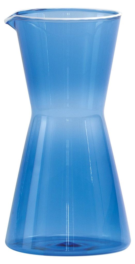 Zafferano Kleine Karaffe aus mundgeblasenem Borosilikatglas in Bluino. Elegantes, ergonomisches Design mit geometrischem Schliff für den Tisch.
