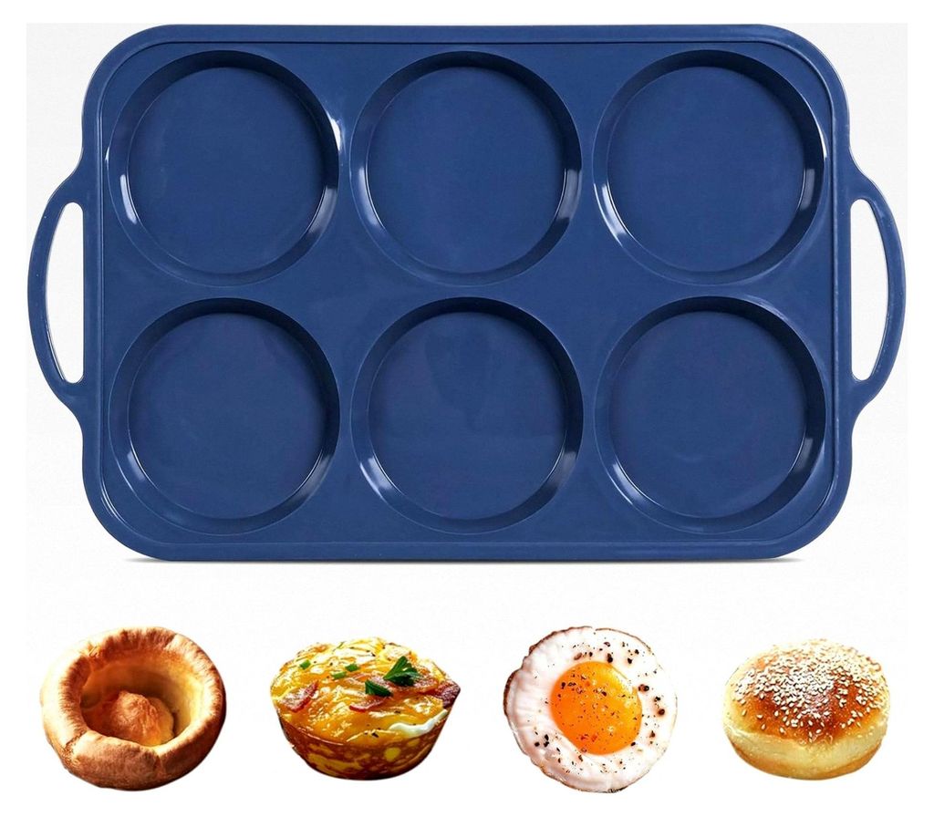 Große Silikon-Muffinform für 6 Muffins mit Metallrahmen, Antihaft Muffinblech mit Griff, Silikonform für Eiermuffins, Cupcakes, Pudding, Torte, ...