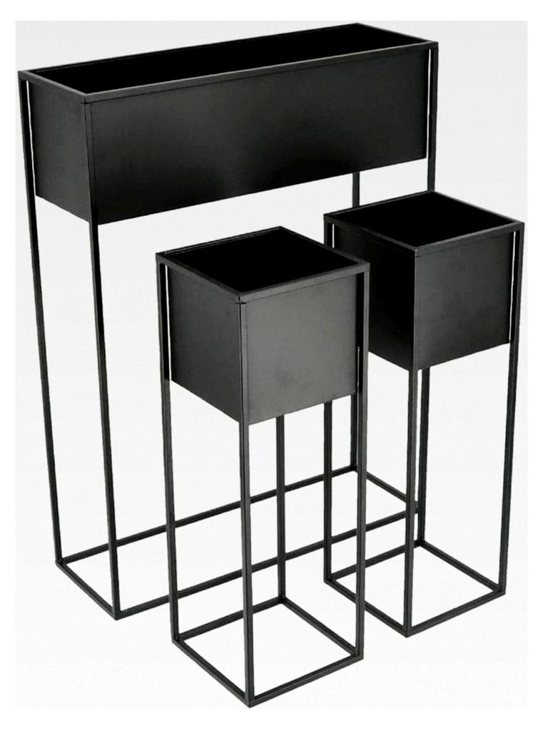 Schwarzer Metall Blumenständer - 3er Set - Metall Pflanzkästen