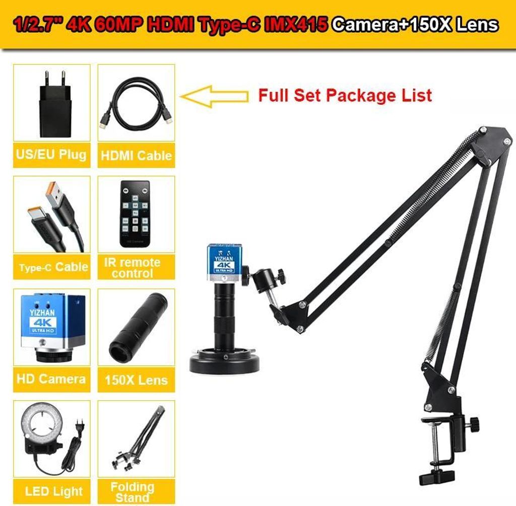 Digitales Videomikroskop - XHU4012 - 64x Vergrößerung - Monokular - Metallgehäuse - Standard-Halterungs-Set - Braun