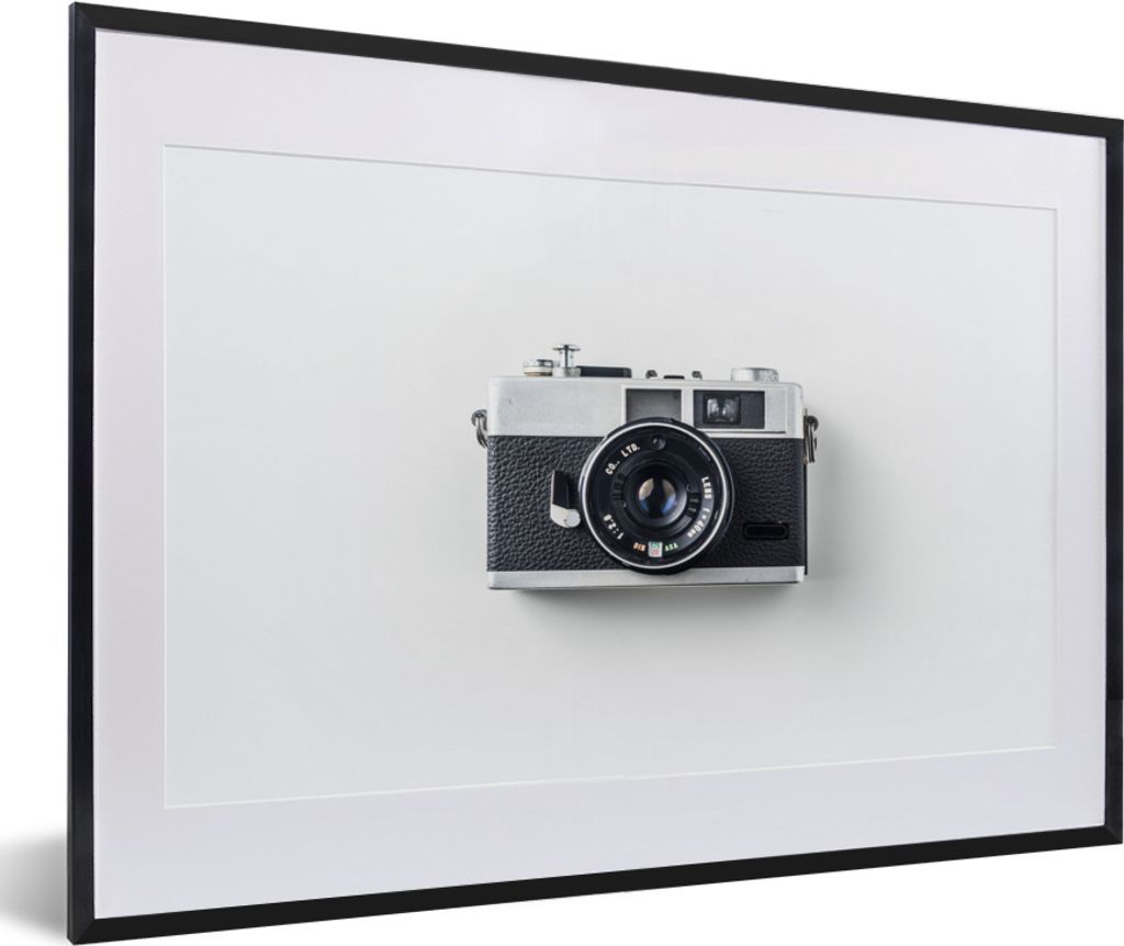 MuchoWow MuchoWow Gerahmtes Poster Kamera - Vintage - Weiß 60x40 cm - Poster mit zchwarzem Bilderrahmen - Schlafzimmer - Plakat in Rahmen - Dr...