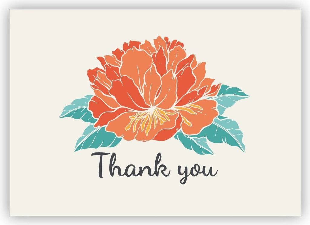 4x Edle englische Blumen Dankeskarte mit Hibiskusblüte, beige: Thank you
