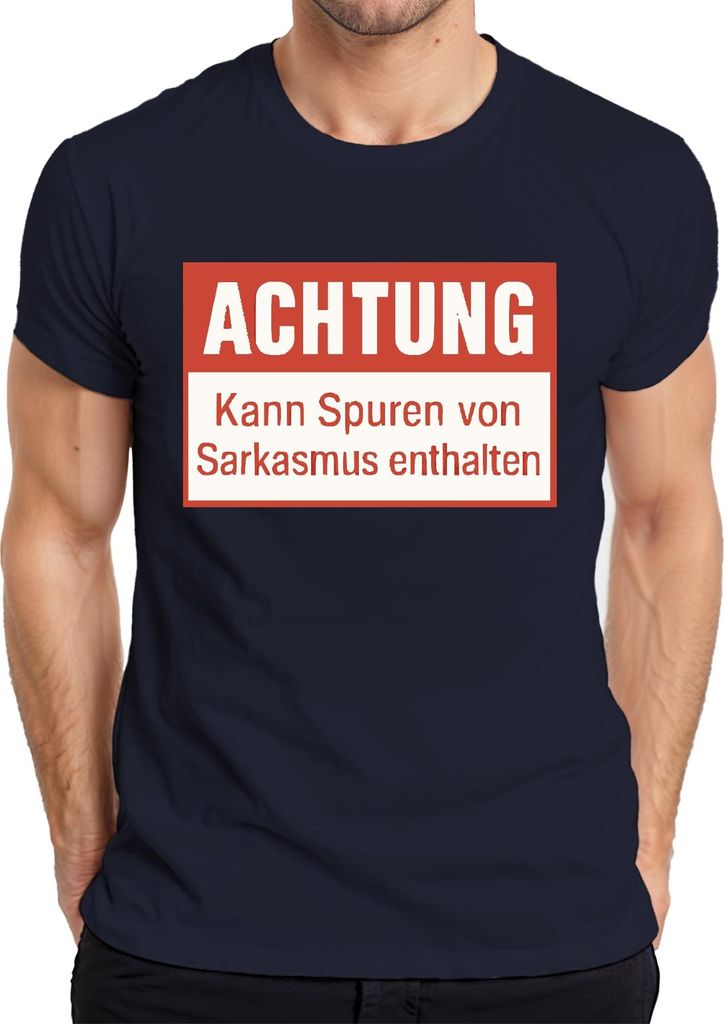 Achtung Spuren von Sarkasmus enthalten lustig sarkastisch humor Herren T-Shirt, Navy, XXL