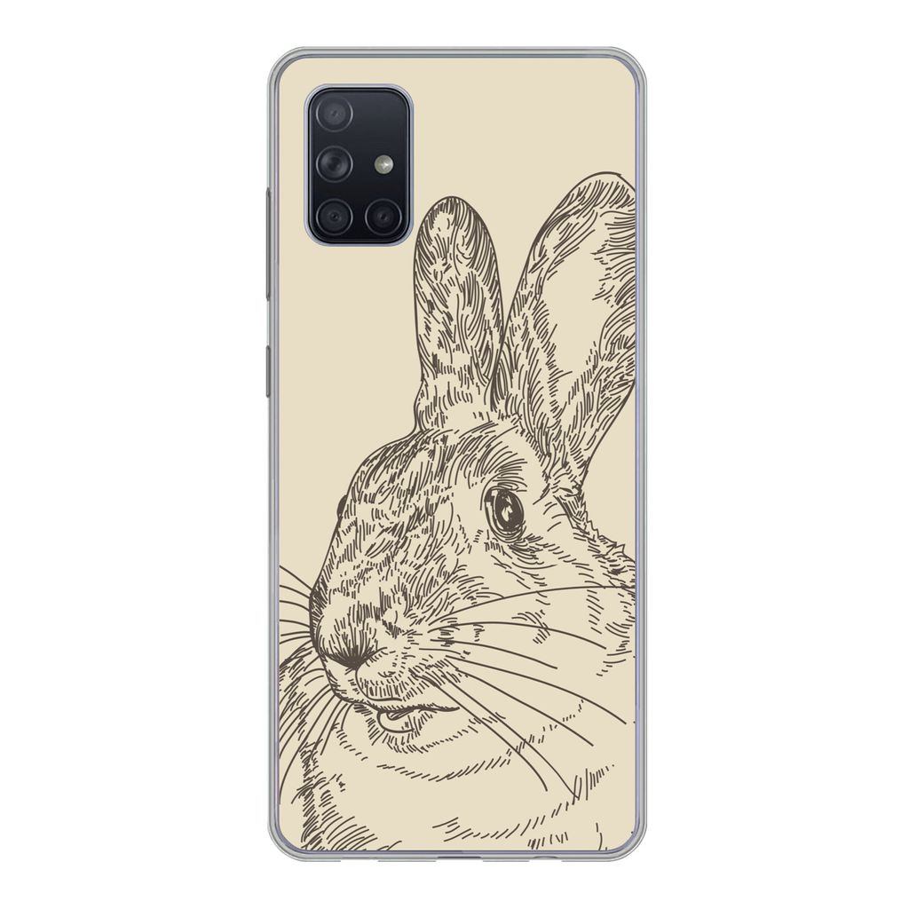 MuchoWow Handyhülle Schutzhülle Hülle für Samsung Galaxy A71 Vintage-Illustration eines Kaninchens Silikon Softcase Handy Hülle - Kartenbesi...
