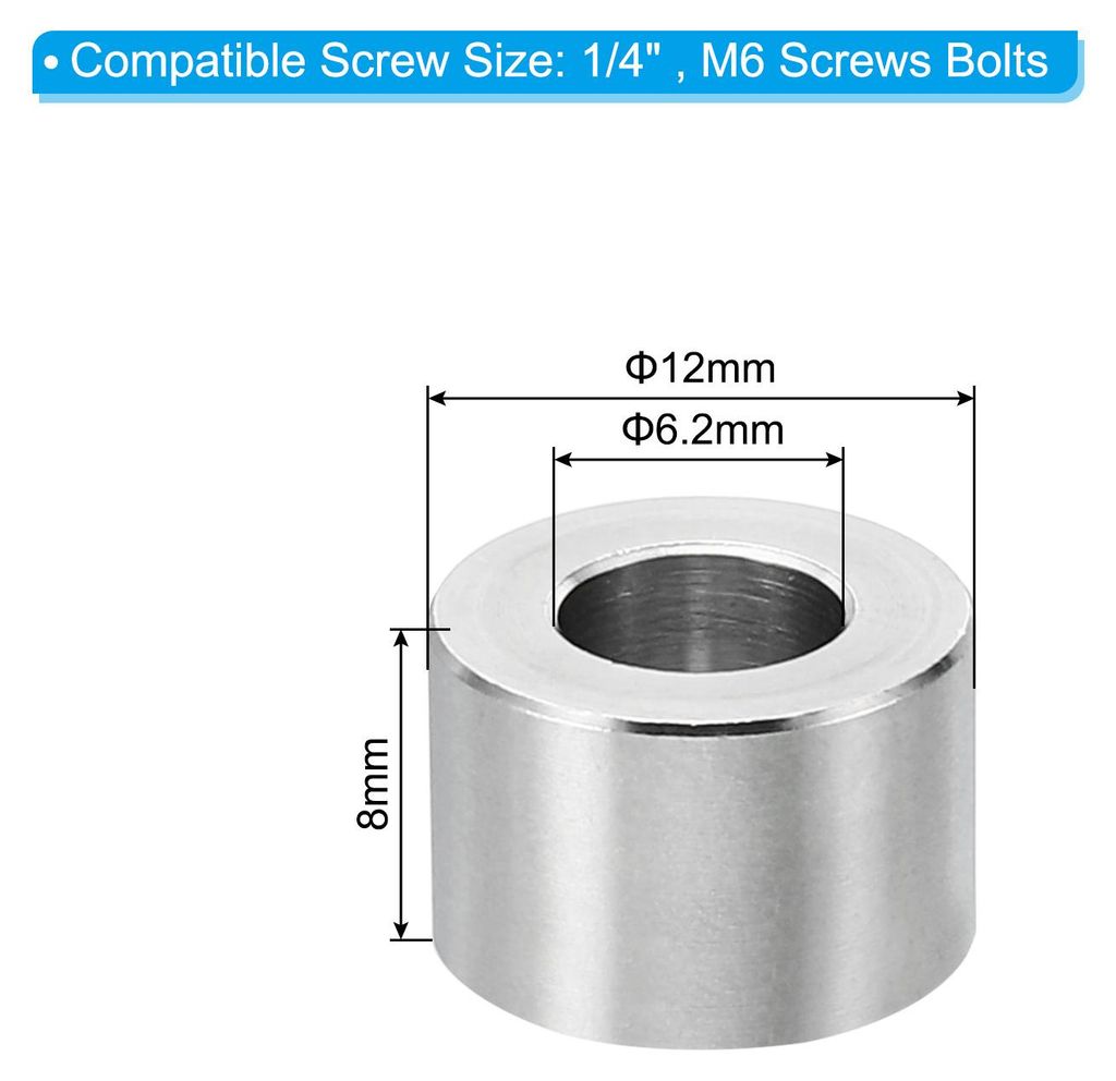 M6 Edelstahl Abstandshalter 5 Stš¹ck Flach Unterlegscheiben 6.2 mm ID x 12 mm OD x 8 mm L Distanzhš¹lsen Abstandsschraube Rund fš¹r 1/4" oder...