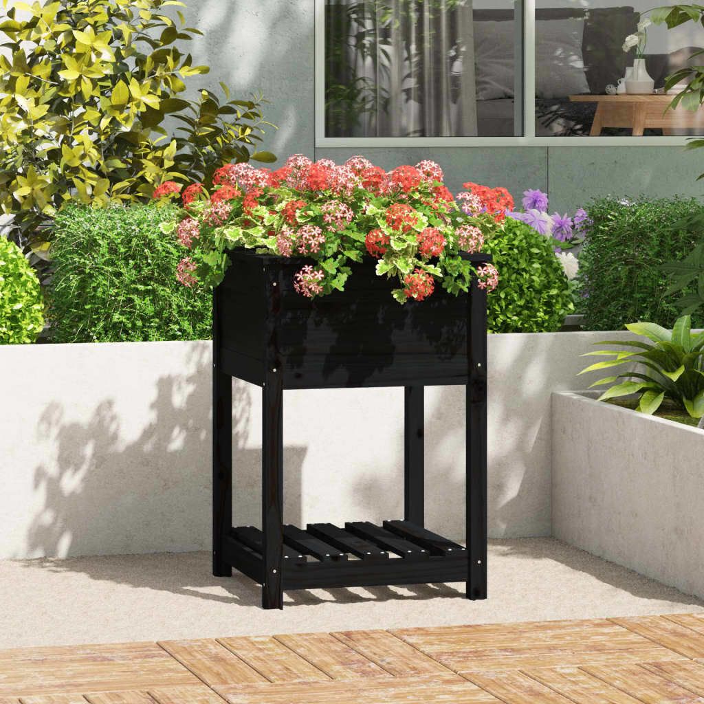 Maison Exclusive - Pflanzkübel mit Ablage Schwarz 54x54x81 cm Massivholz Kiefer