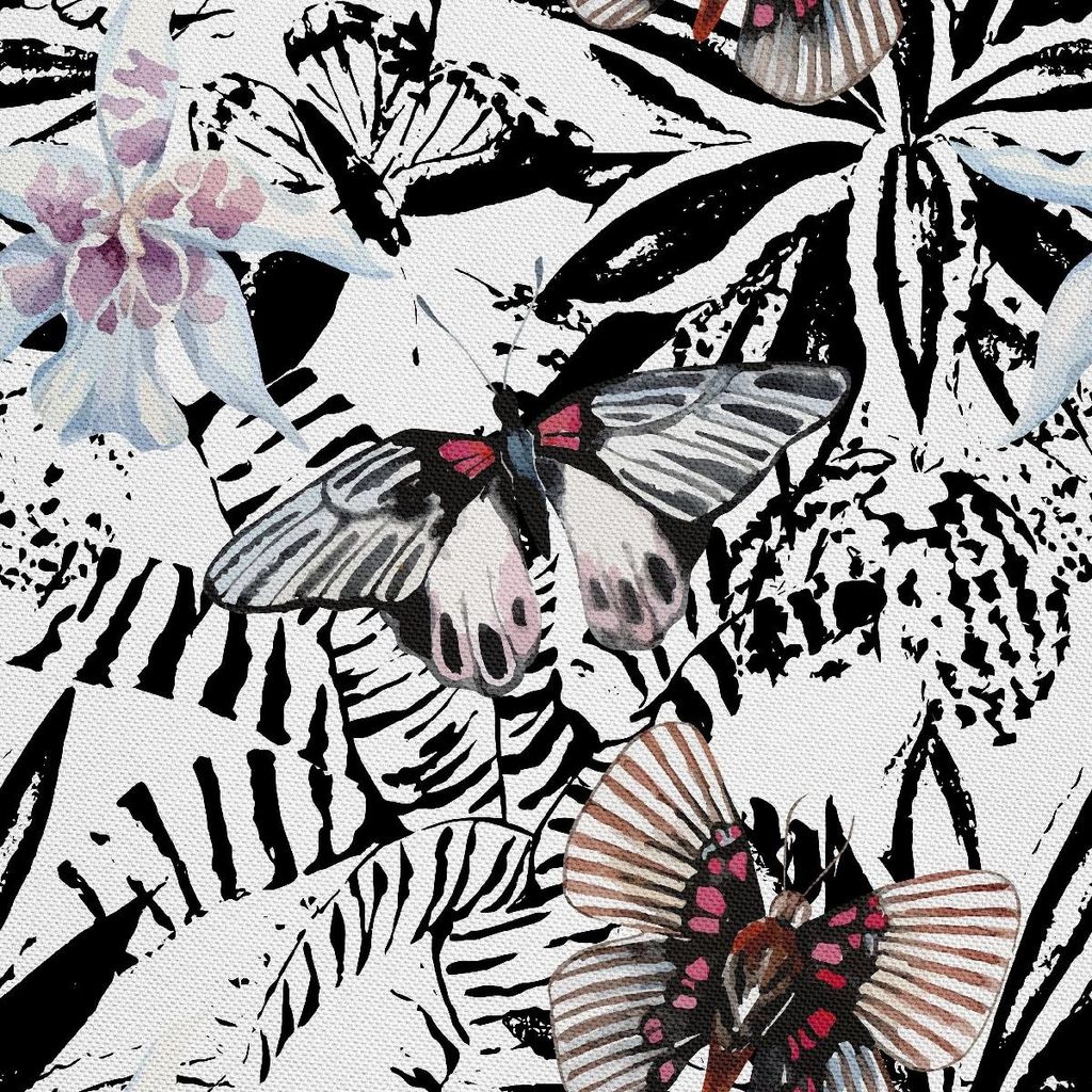 OUTDOOR DEKOSTOFFE OXFORD - Motiv Schmetterling auf schwarzem und weißem