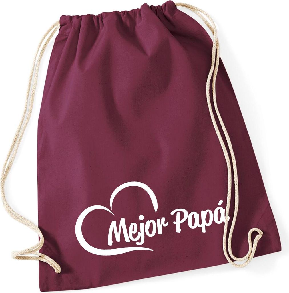 Huuraa Turnbeutel Mejor Papá Corazón 12 Liter Burgundy Baumwolle Rucksack Geschenkidee