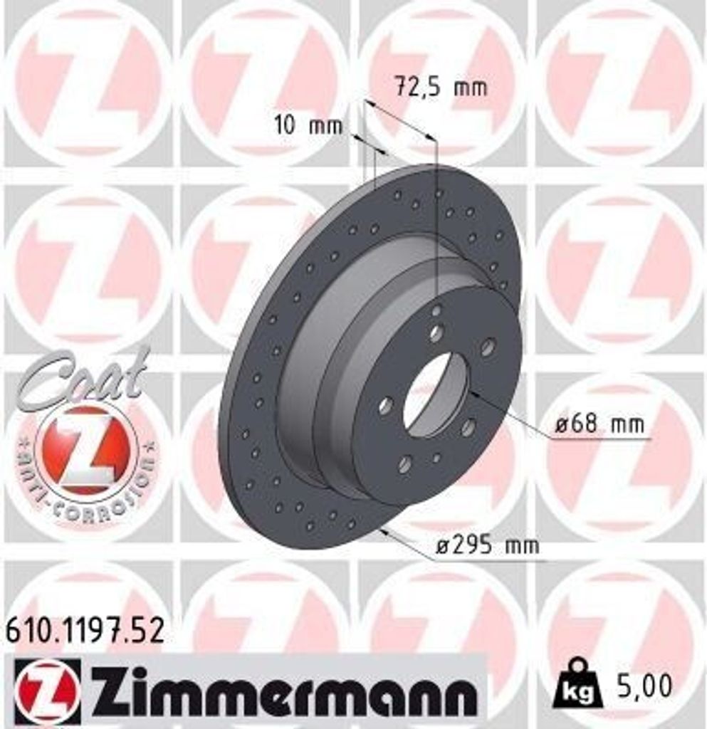 ZIMMERMANN 610.1197.52 - Bremsscheibe für C70 I (872, 873), S70 (874), V70 I (875, 876)