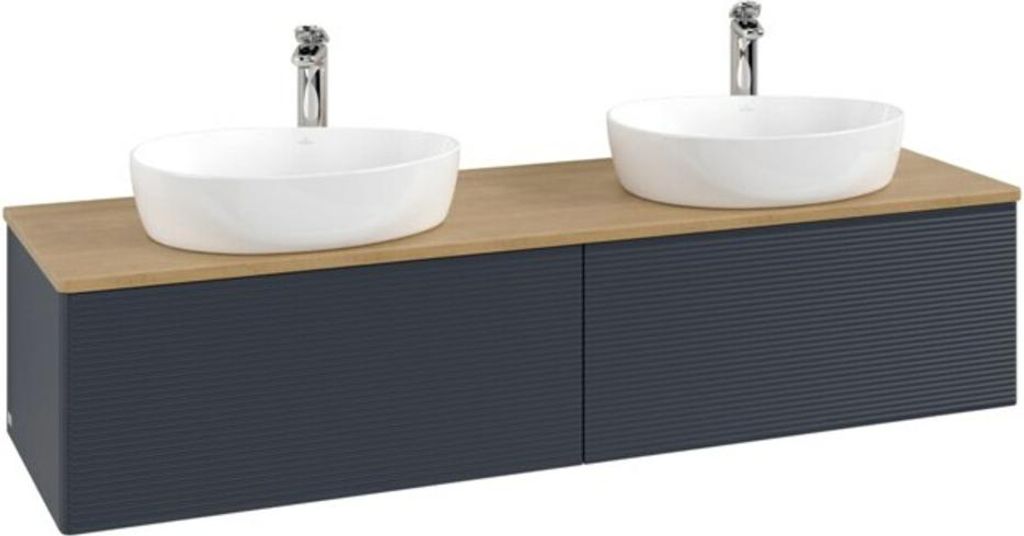 V&B Waschtischunterschrank mit Frontstruktur, mit Beleuchtung Antao 160x50cm, HL, WBP hon. Oa, md bl. m Lac