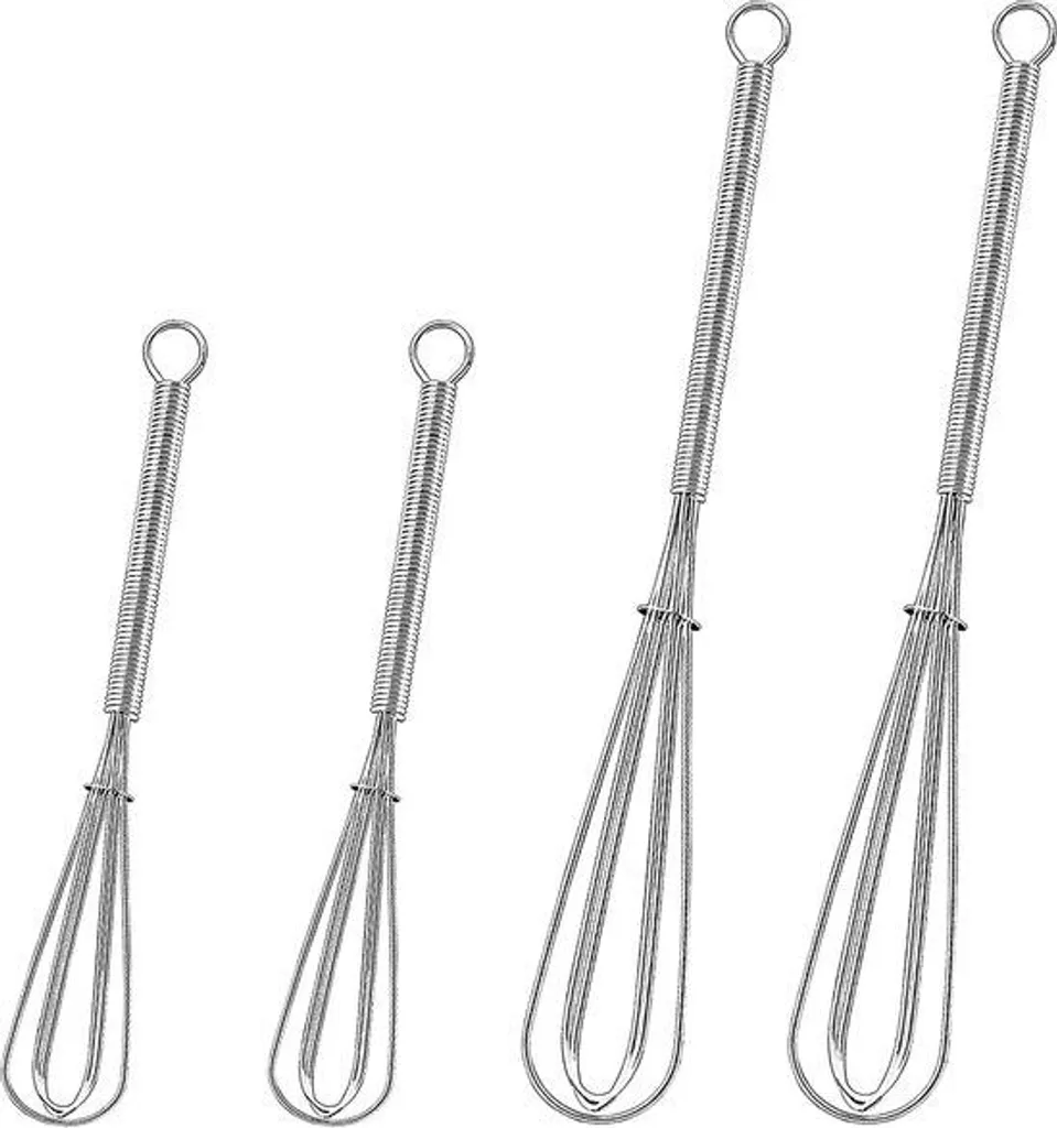Mini fouet robuste en acier inoxydable argenté tailles 12,7 et 17,8 cm