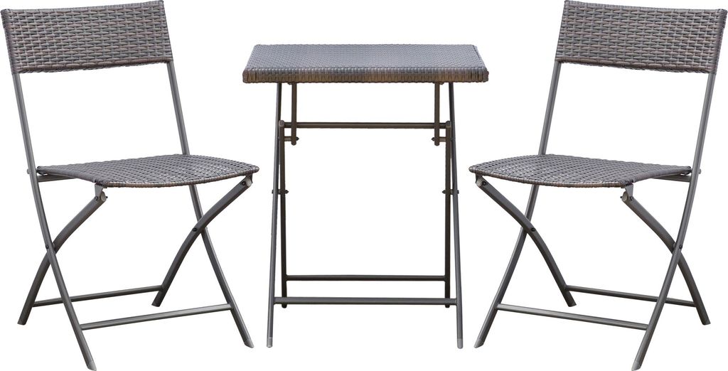 Polyrattan Bistroset für 2 Personen Sitzgruppe Rattan Gartenmöbel Set Garnitur Schwarz