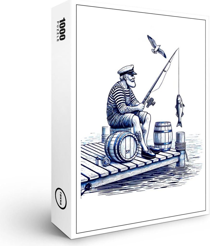 raxxa Premium-Puzzle "Vintage Illustration of a Sailor Sitting on a Pier Fishing", 1000 Teile